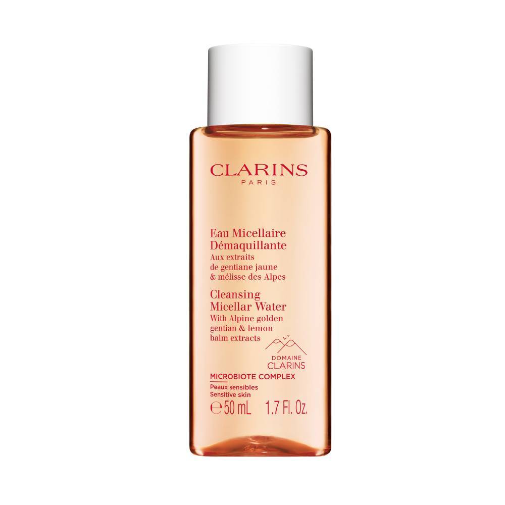 Clarins Cleansing Micellar Water with Alpine Golden Gentian & Lemon Balm Extracts for Sensitive Skin (50ml) - Best Buy World Singapore